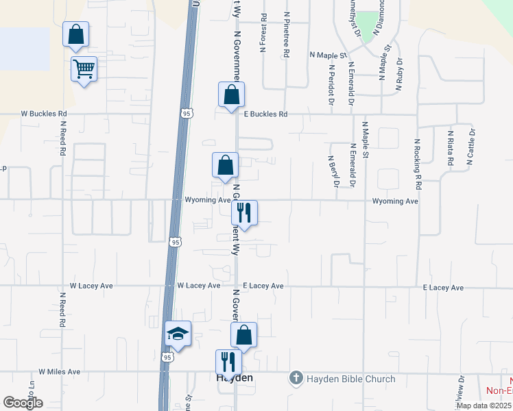 map of restaurants, bars, coffee shops, grocery stores, and more near 94 East Wyoming Avenue in Hayden