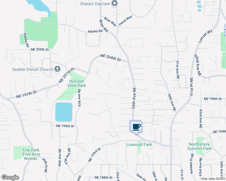 map of restaurants, bars, coffee shops, grocery stores, and more near 5324 Northeast 201st Place in Lake Forest Park