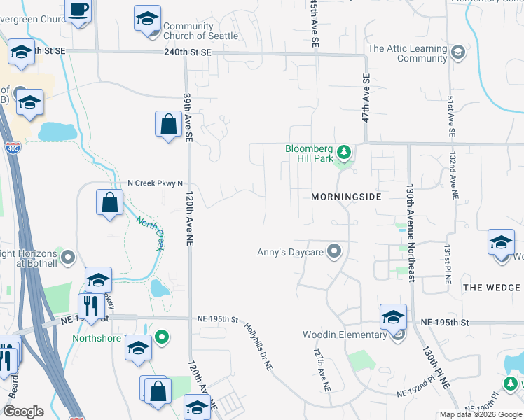 map of restaurants, bars, coffee shops, grocery stores, and more near 20221 124th Avenue Northeast in Bothell