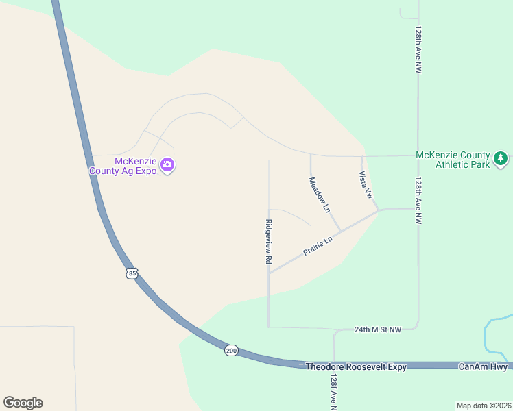 map of restaurants, bars, coffee shops, grocery stores, and more near 2487 Ridgeview Rd in Watford City