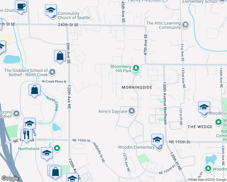 map of restaurants, bars, coffee shops, grocery stores, and more near 20220 125th Avenue Northeast in Bothell