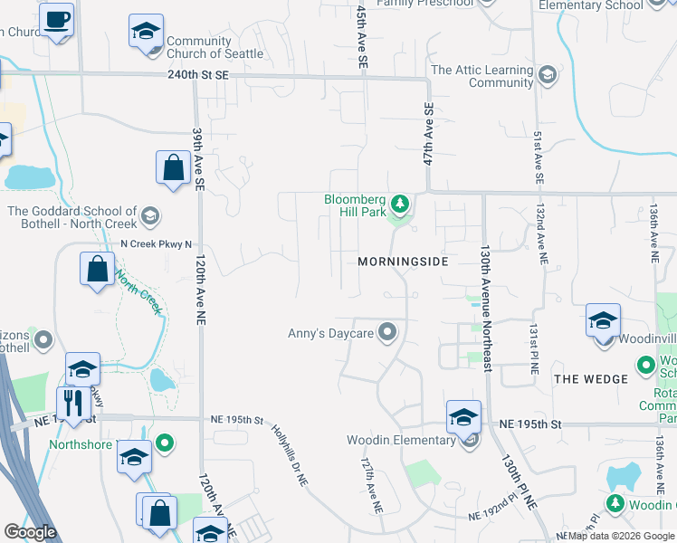 map of restaurants, bars, coffee shops, grocery stores, and more near 20220 125th Avenue Northeast in Bothell