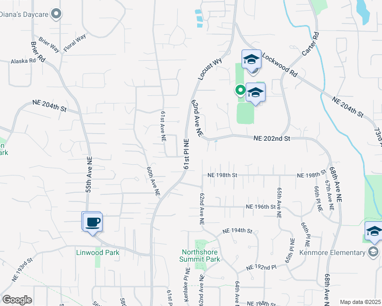 map of restaurants, bars, coffee shops, grocery stores, and more near 20012 61st Place Northeast in Kenmore