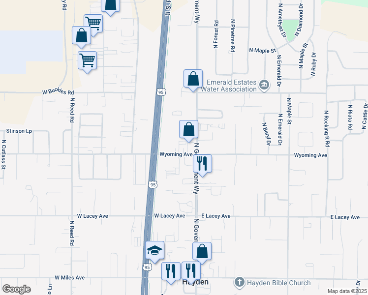 map of restaurants, bars, coffee shops, grocery stores, and more near 44 West Wyoming Avenue in Hayden