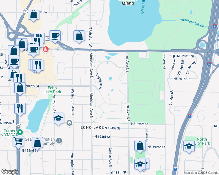 map of restaurants, bars, coffee shops, grocery stores, and more near 2405 North 202nd Place in Seattle