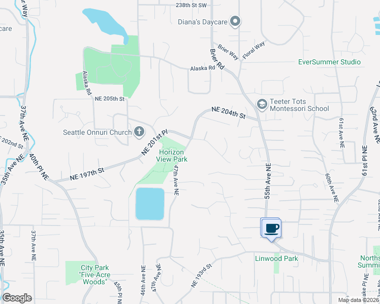 map of restaurants, bars, coffee shops, grocery stores, and more near 19908 47th Avenue Northeast in Lake Forest Park
