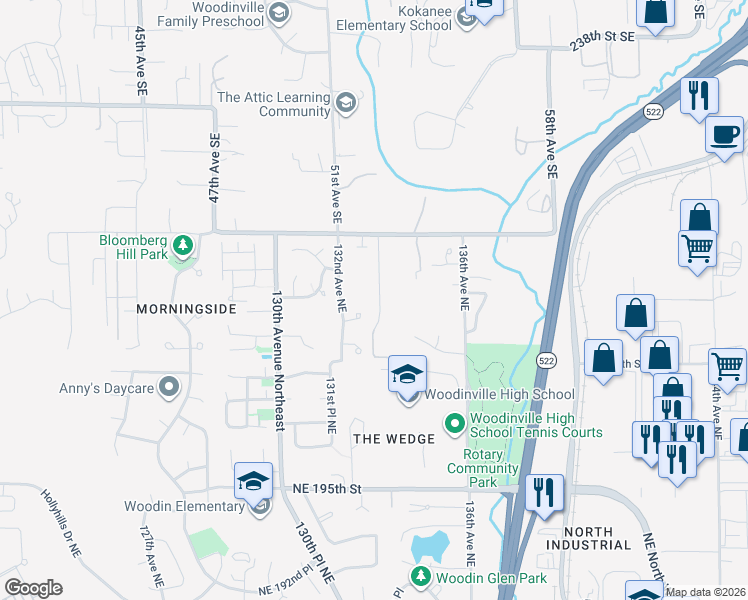 map of restaurants, bars, coffee shops, grocery stores, and more near 20121 134th Avenue Northeast in Woodinville