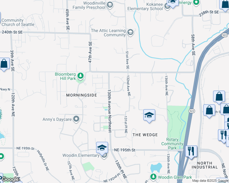 map of restaurants, bars, coffee shops, grocery stores, and more near 20061 130th Court Northeast in Woodinville