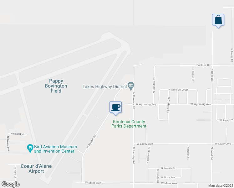 map of restaurants, bars, coffee shops, grocery stores, and more near 11624 North Airport Drive in Hayden