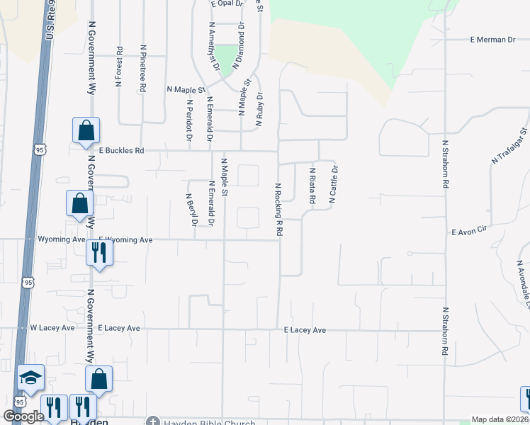 map of restaurants, bars, coffee shops, grocery stores, and more near 711 East Round Up Circle in Hayden