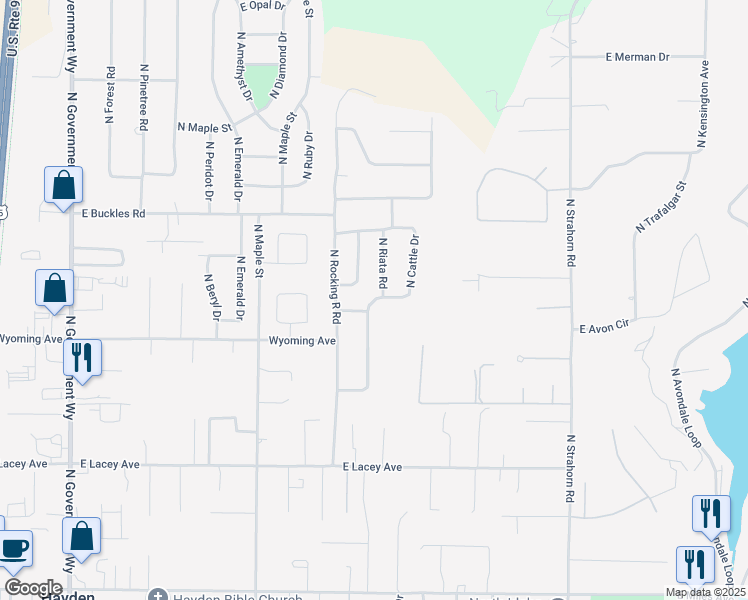 map of restaurants, bars, coffee shops, grocery stores, and more near 11208 North Cattle Drive in Hayden