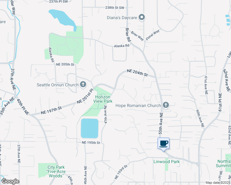 map of restaurants, bars, coffee shops, grocery stores, and more near 19946 47th Avenue Northeast in Lake Forest Park