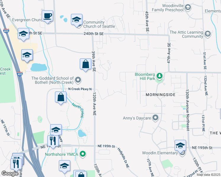 map of restaurants, bars, coffee shops, grocery stores, and more near 20318 122nd Place Northeast in Bothell