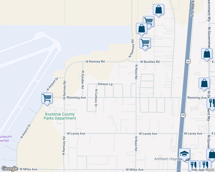 map of restaurants, bars, coffee shops, grocery stores, and more near 11564 North Stinson Loop in Hayden
