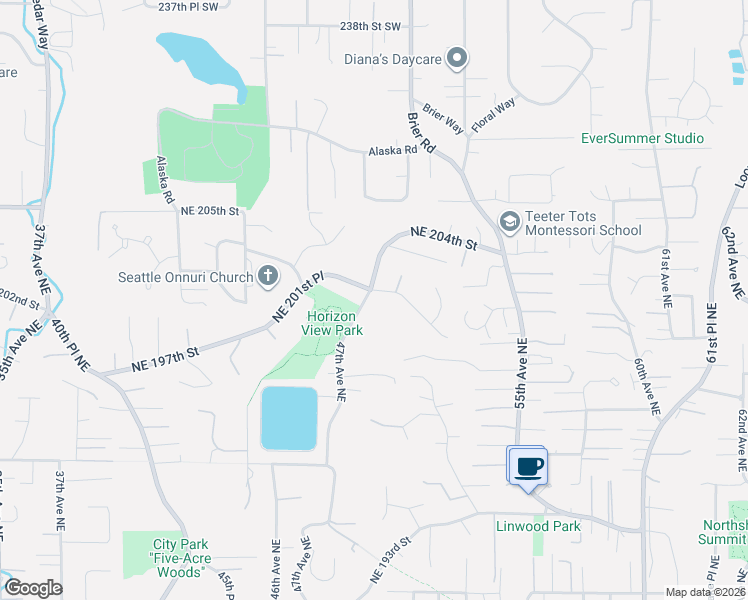 map of restaurants, bars, coffee shops, grocery stores, and more near 19946 47th Avenue Northeast in Lake Forest Park
