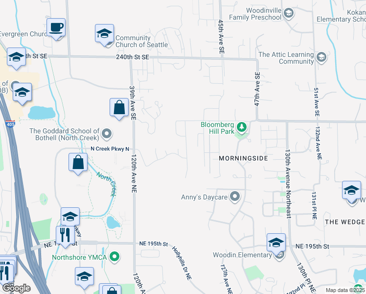 map of restaurants, bars, coffee shops, grocery stores, and more near 20317 124th Avenue Northeast in Bothell
