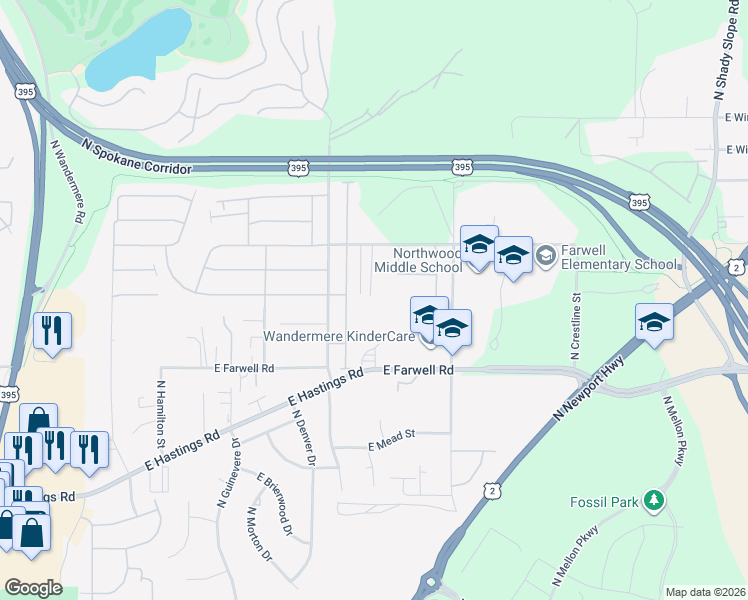 map of restaurants, bars, coffee shops, grocery stores, and more near 12904 North Helena Street in Spokane