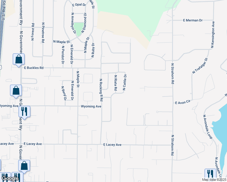map of restaurants, bars, coffee shops, grocery stores, and more near 11315 North Riata Road in Hayden