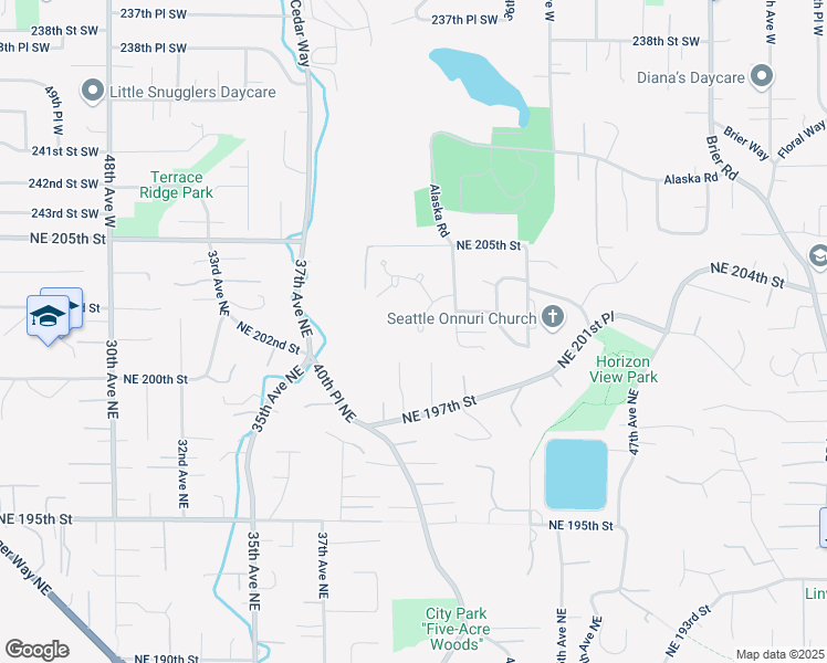 map of restaurants, bars, coffee shops, grocery stores, and more near 20215 41st Place Northeast in Lake Forest Park