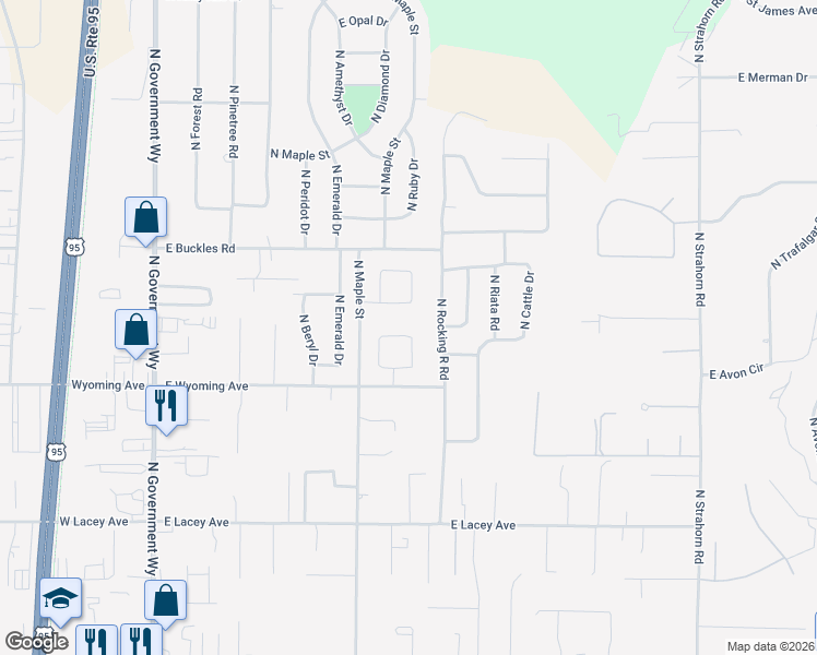 map of restaurants, bars, coffee shops, grocery stores, and more near 711 East Round Up Circle in Hayden