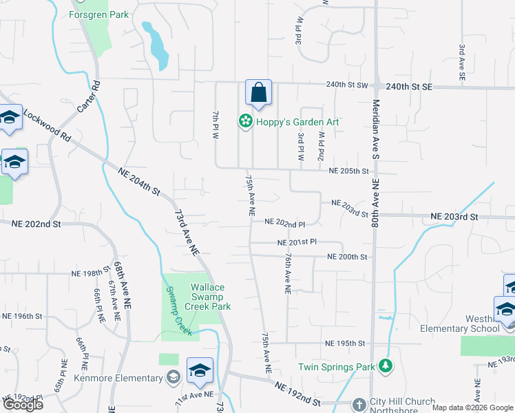 map of restaurants, bars, coffee shops, grocery stores, and more near 20218 75th Avenue Northeast in Bothell