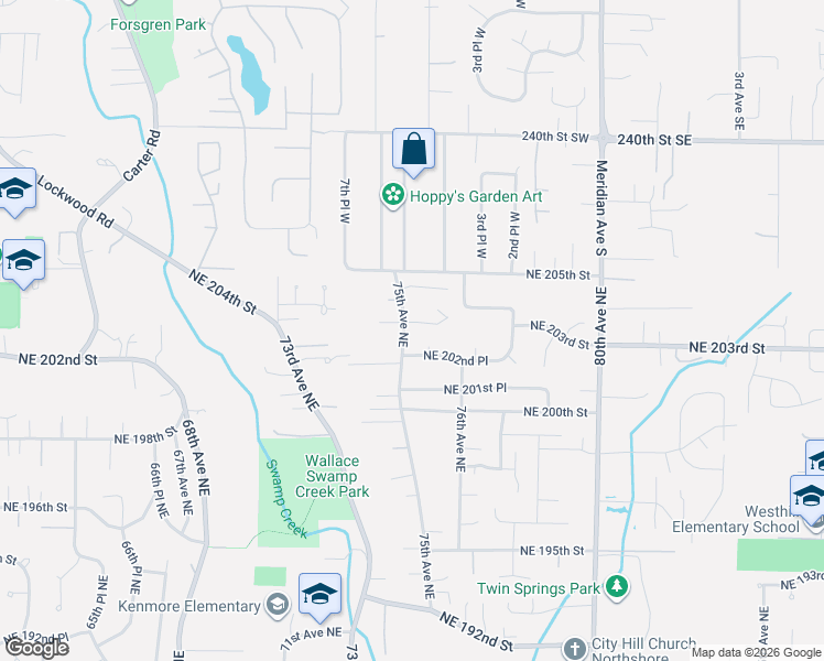 map of restaurants, bars, coffee shops, grocery stores, and more near 20218 75th Avenue Northeast in Bothell