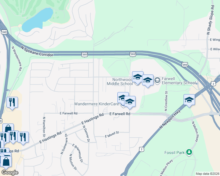 map of restaurants, bars, coffee shops, grocery stores, and more near 12904 North Helena Street in Spokane