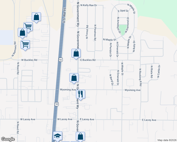 map of restaurants, bars, coffee shops, grocery stores, and more near 89 East Walrose Loop in Hayden