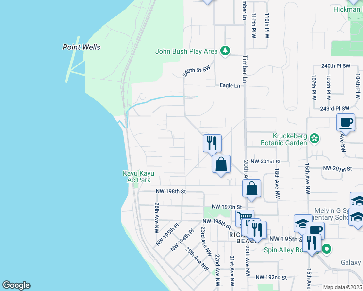 map of restaurants, bars, coffee shops, grocery stores, and more near 20156 24th Avenue Northwest in Shoreline
