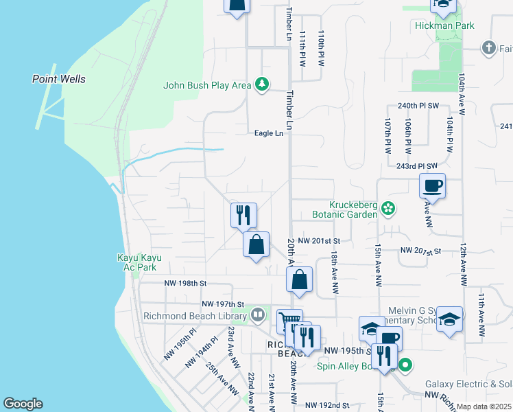 map of restaurants, bars, coffee shops, grocery stores, and more near 20213 21st Place Northwest in Shoreline