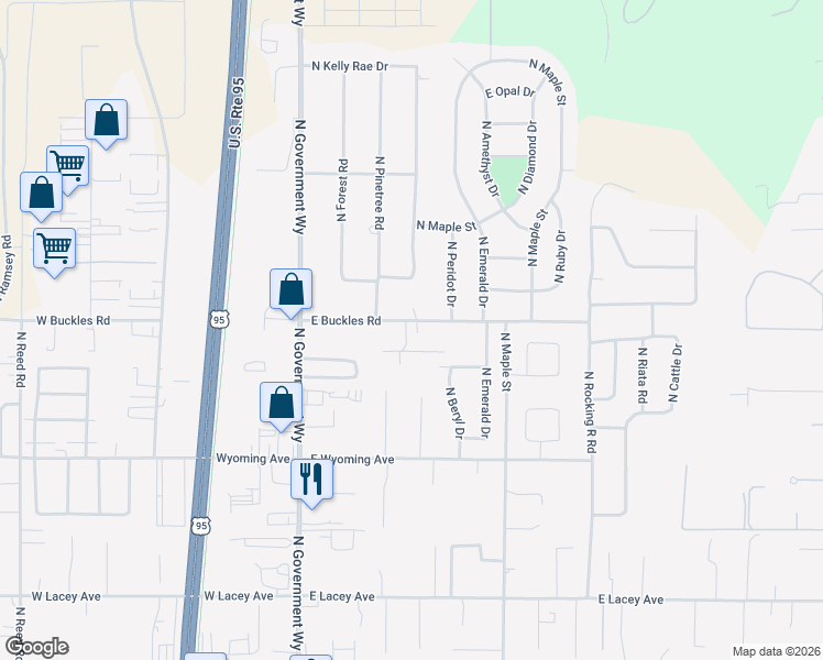 map of restaurants, bars, coffee shops, grocery stores, and more near 320 East Buckles Road in Hayden