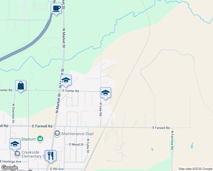 map of restaurants, bars, coffee shops, grocery stores, and more near 13106 North Yale Road in Mead