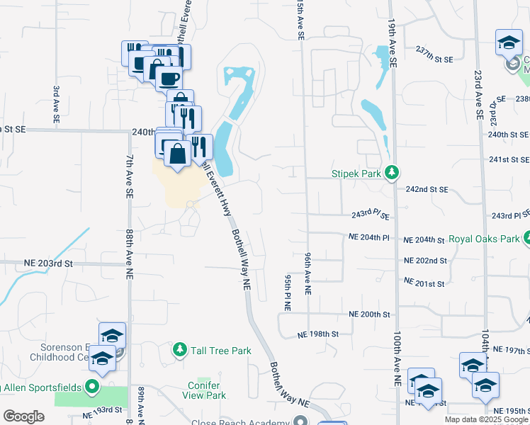 map of restaurants, bars, coffee shops, grocery stores, and more near 22910 Bothell Way Northeast in Bothell