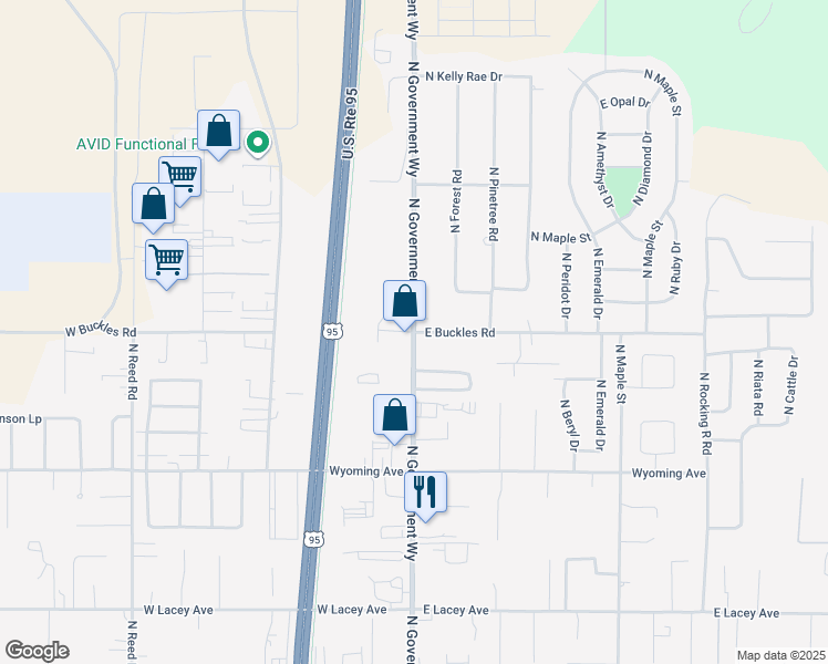 map of restaurants, bars, coffee shops, grocery stores, and more near 2 East Buckles Road in Hayden