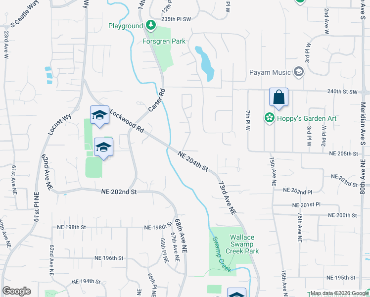 map of restaurants, bars, coffee shops, grocery stores, and more near 6815 Northeast 204th Street in Bothell