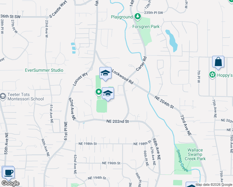 map of restaurants, bars, coffee shops, grocery stores, and more near 1528 243rd Place Southwest in Bothell