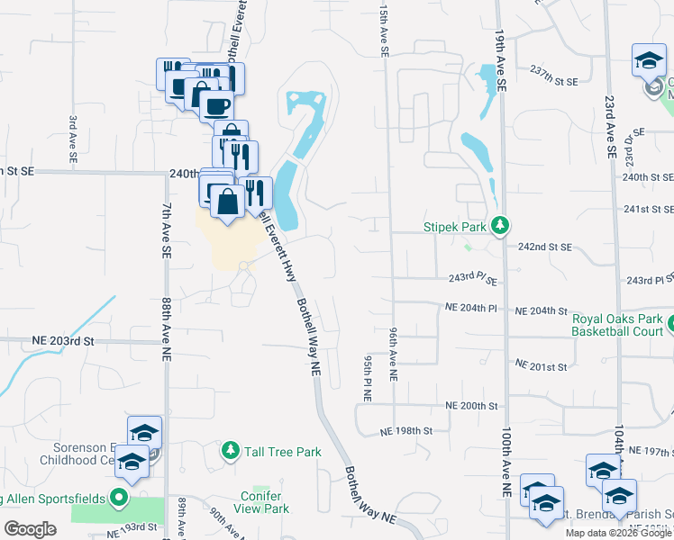 map of restaurants, bars, coffee shops, grocery stores, and more near 22910 Bothell Way Northeast in Bothell