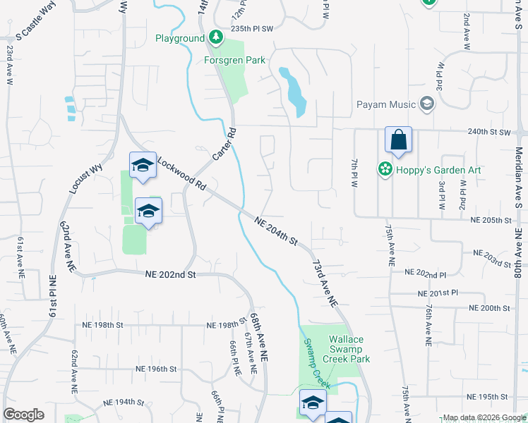 map of restaurants, bars, coffee shops, grocery stores, and more near 6815 Northeast 204th Street in Bothell