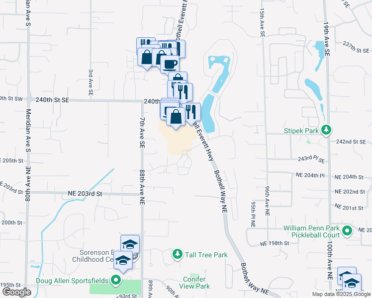 map of restaurants, bars, coffee shops, grocery stores, and more near 24134 Bothell Everett Highway in Bothell