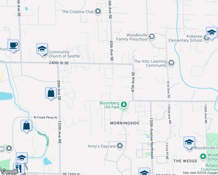 map of restaurants, bars, coffee shops, grocery stores, and more near 4429 244th Street Southeast in Woodinville