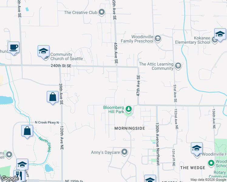 map of restaurants, bars, coffee shops, grocery stores, and more near 4429 244th Street Southeast in Woodinville