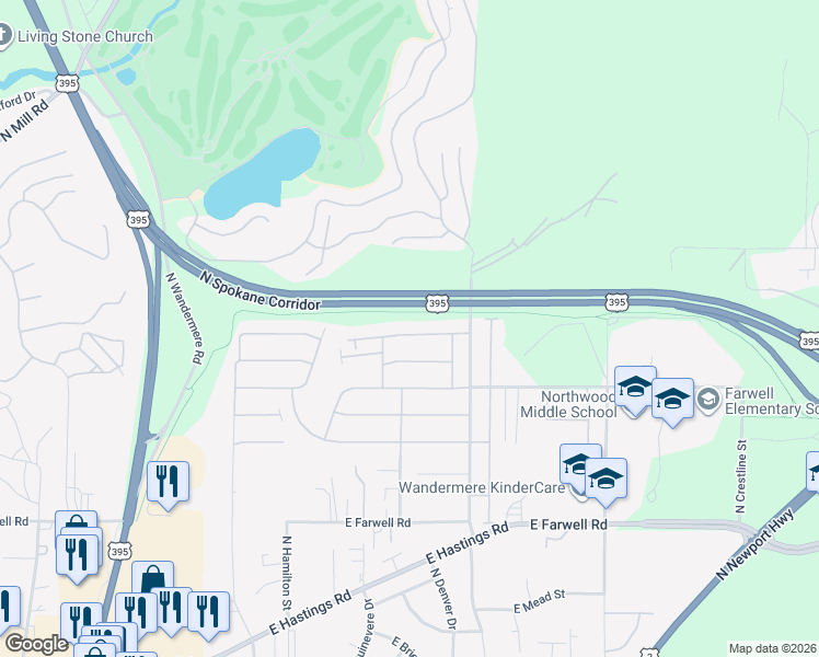map of restaurants, bars, coffee shops, grocery stores, and more near 1217 East Arabian Lane in Spokane