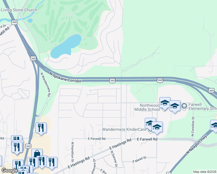 map of restaurants, bars, coffee shops, grocery stores, and more near 1217 East Arabian Lane in Spokane