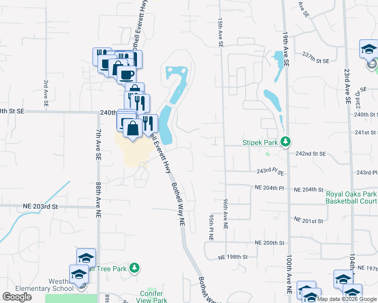 map of restaurants, bars, coffee shops, grocery stores, and more near 24331 Bothell Everett Highway in Bothell