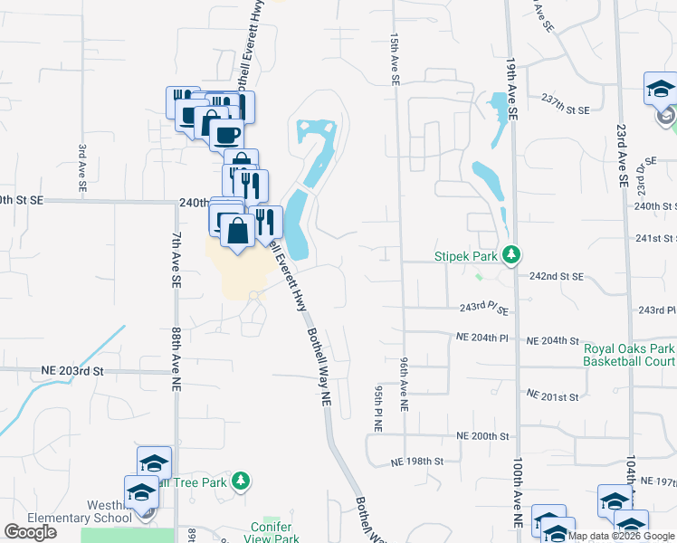 map of restaurants, bars, coffee shops, grocery stores, and more near 24331 Bothell Everett Highway in Bothell