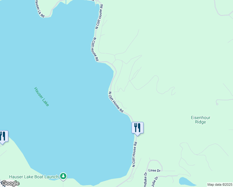 map of restaurants, bars, coffee shops, grocery stores, and more near 12404 North Woodland Beach Drive in Hauser