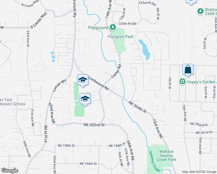 map of restaurants, bars, coffee shops, grocery stores, and more near 24232 13th Place West in Bothell
