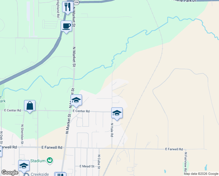 map of restaurants, bars, coffee shops, grocery stores, and more near 13305 North Yale Road in Mead