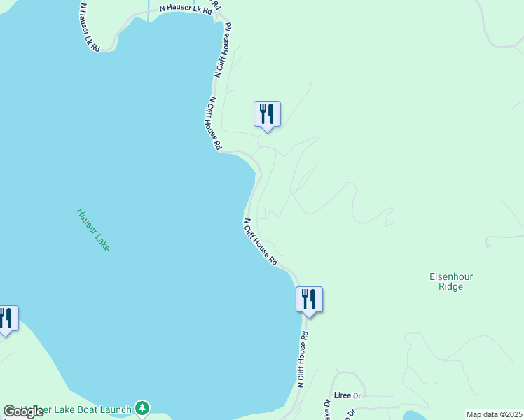 map of restaurants, bars, coffee shops, grocery stores, and more near 12404 North Woodland Beach Drive in Hauser