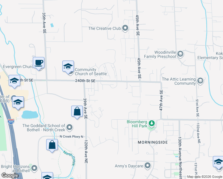 map of restaurants, bars, coffee shops, grocery stores, and more near 4141 240 Place Southeast in Bothell